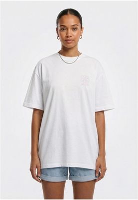 T-shirt för dam med blomma bröst blommor rygg – vit