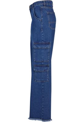 Byxor för dam med fickor på sidorna oversize – mid indigo washed