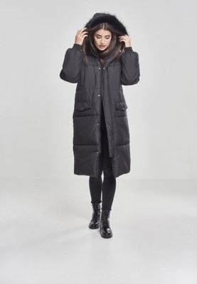 Long puff jacket with fur hood