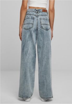 Wide-legged distressed denim for ladies.