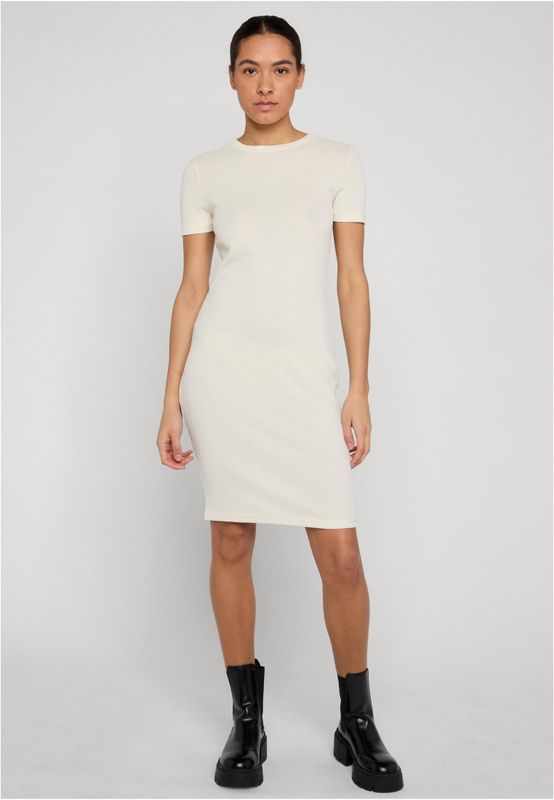 Ribbad t-shirtklänning för dam – vit sand