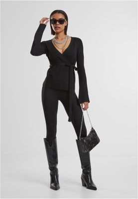 Tröja för dam med v-ringad, knytband i– svart