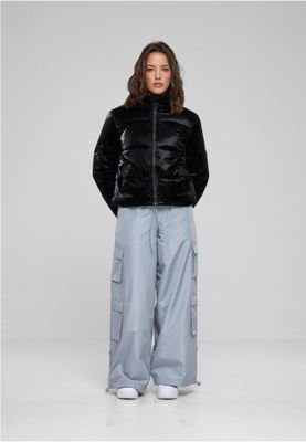 Glossy puffer jacket lady shark skin