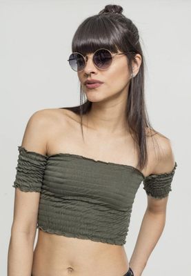Short stretch top with bare shoulders