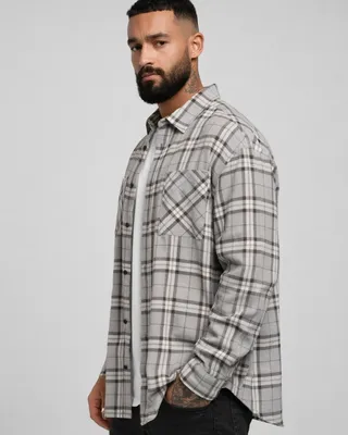 Lång oversize rutig skjorta herr grå