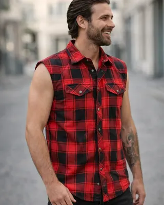 Sleeveless flannel shirt red/black