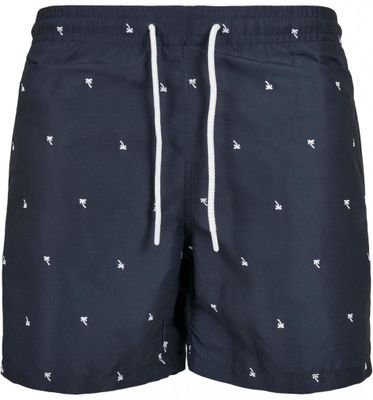Dark blue swim shorts with palm trees