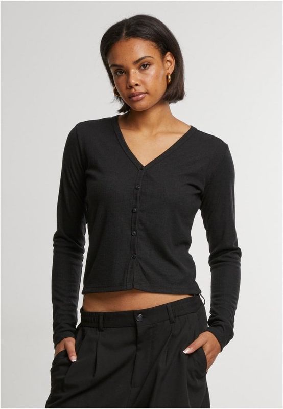 Women's ribbed cardigan with button closure