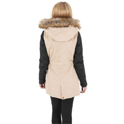 Ladies Leather Imitation Sleeve Parka Jacket Sand