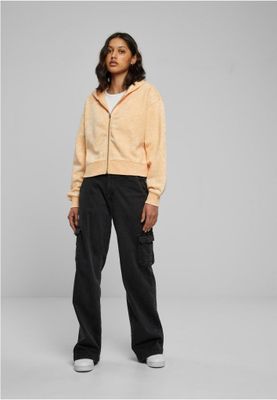 Ladies Short Oversized Towel Washed Zip Hoody