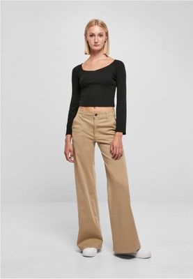 Ladies High Waist Wide Leg Chino Pants