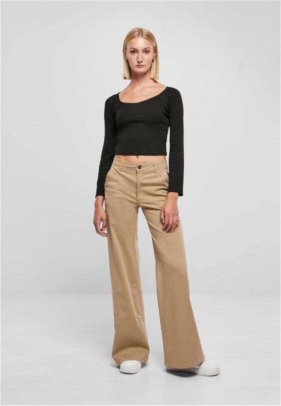 Ladies High Waist Wide Leg Chino Pants