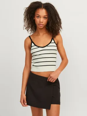 Ärmlös ribbstickad radig cropped top