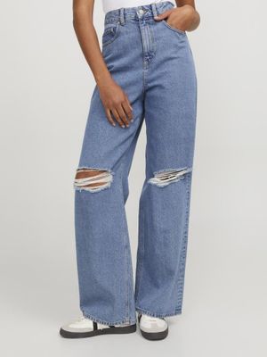 Vaskede slidte brede jeans damer