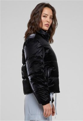 Glossy puffer jacket lady shark skin