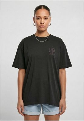 T-shirt för dam med blommönster bröst och – svart