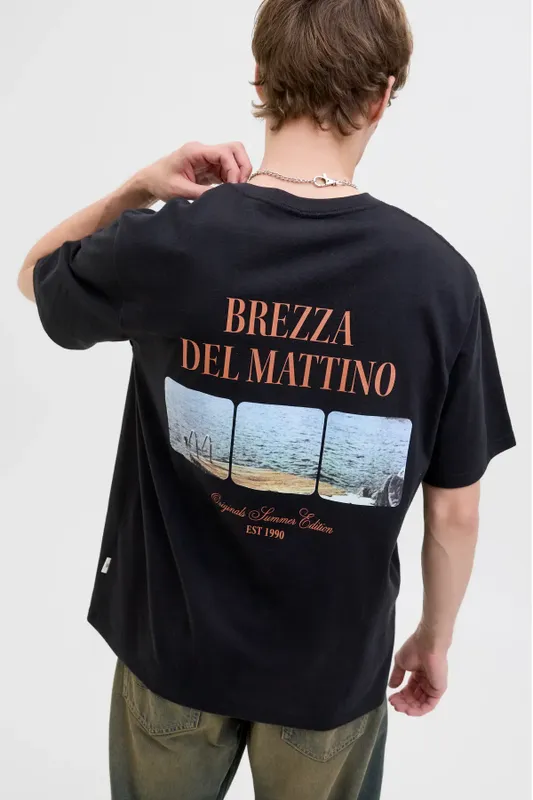 Loose Fit Svart T-shirt i 100% Bomull för Man