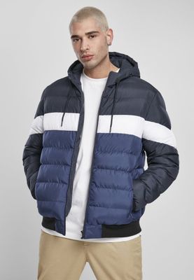 Three-colored padded men's jacket with hood