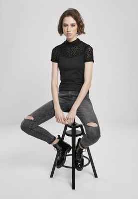 Top with high neck and lace