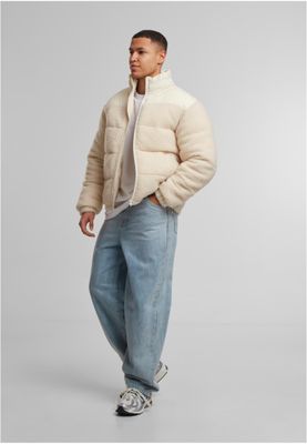 Puffig design med två färger Fabric Mix Teddy Puffer Jacket Jacka för herr – whitesand