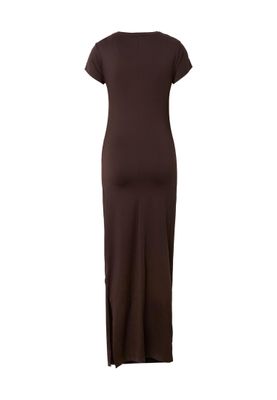 Klänning för dam med runt skärning slits vid – brun