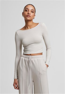 Öppen rygg Ladies Slim Fit Longsleeve Open Back Topp – Molnfärg