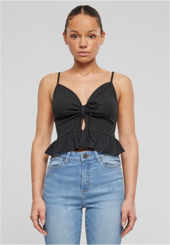 Spaghetti-strap peplum top with tie