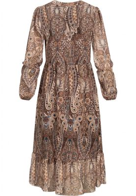 V-neck Dress with button placket and paisley pattern