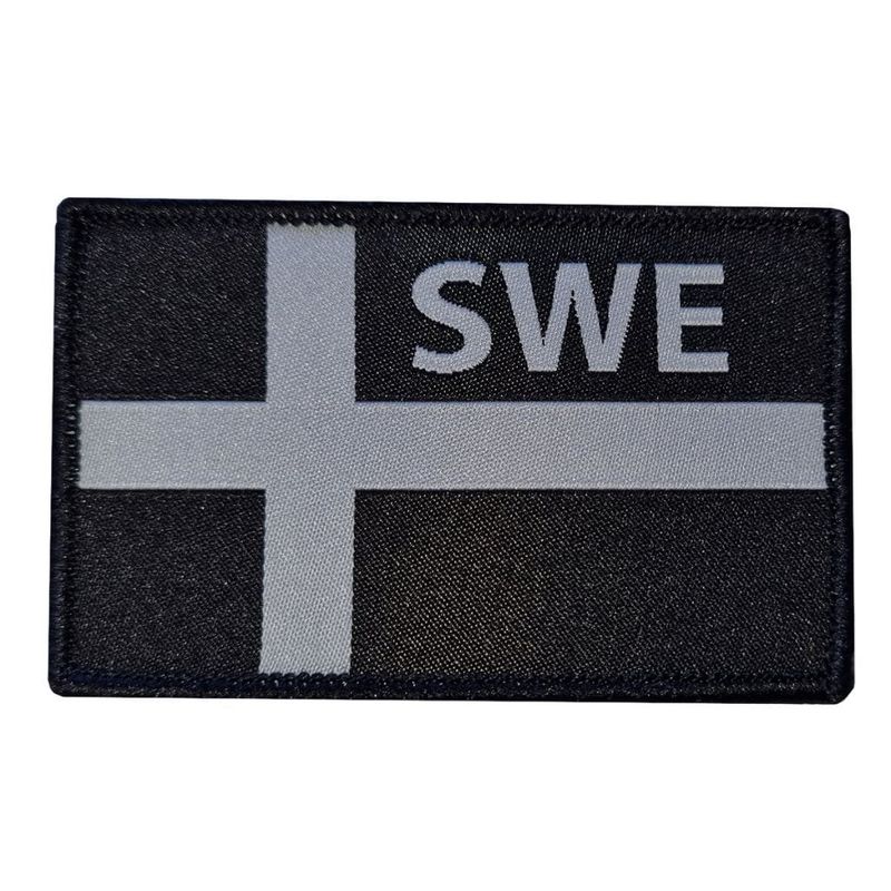 Svensk flag patch sort/grå - SWE