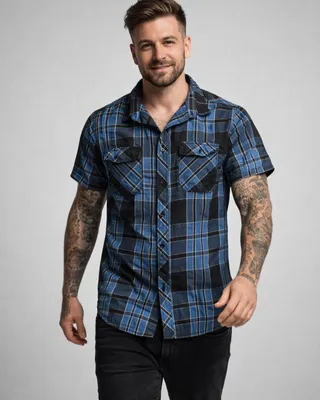 Roadstar Skjorta herr i indigo checked bomull – Brandit
