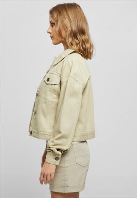 Light Oversized Short Denim Jacket with Metal Buttons