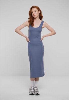 Midi dress in stretchy cotton with round neckline