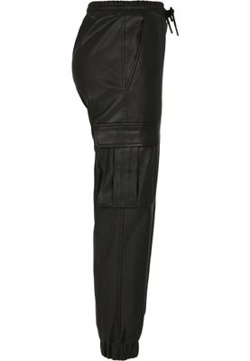 Trousers with leg pocket in fake leather