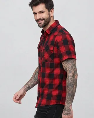Short-sleeved flannel shirt red/black