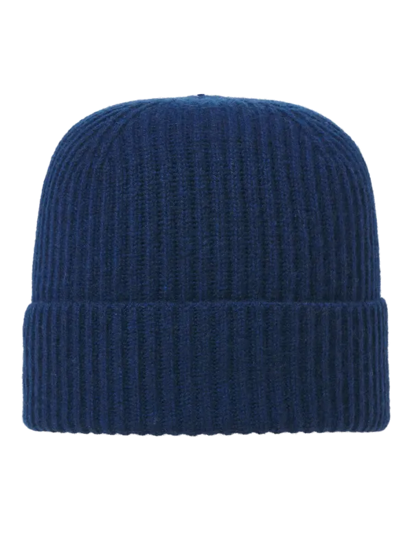Premium Beanie Herr – Marinblå Stickad Mössa i Ull och Kashmir