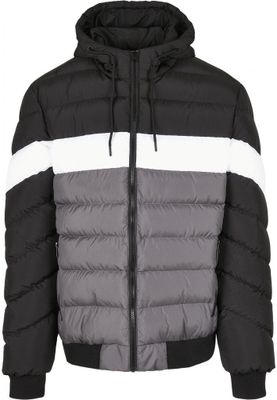 Three-colored padded men's jacket with hood