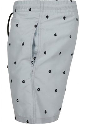 Gray swim shorts with skulls