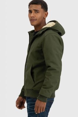 Short hooded jacket with teddy lining