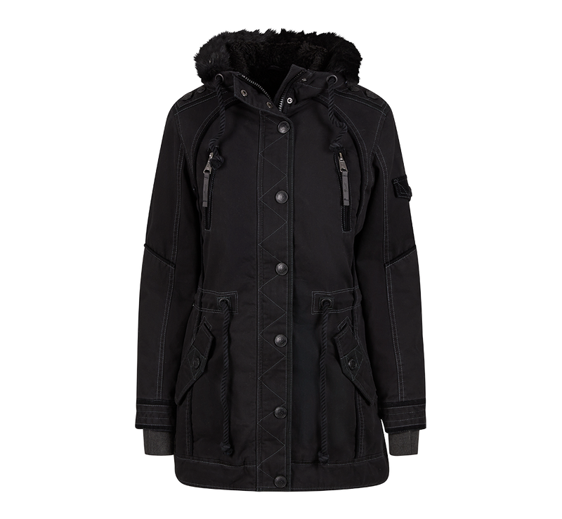 Women Emma Vinterjacka med fuskpäls huva – svart