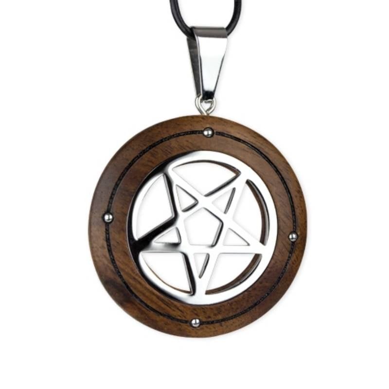 Pentacle wooden pendant necklace