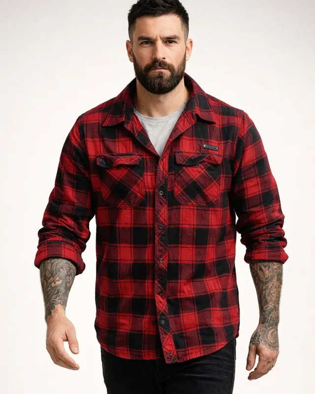 Rød/sort ternet flannel skjorte