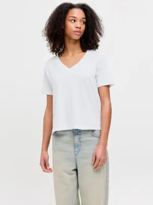 V-ringad T-shirt med kort ärm dam
