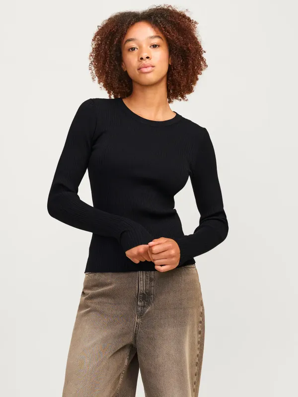 Ribbstickad crew neck top - Tight fit