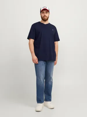 Marinblå plus size T-shirt herr med broderi – Jack & Jones