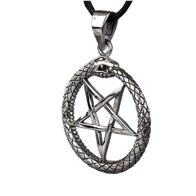 Snake pentagram in silver necklace
