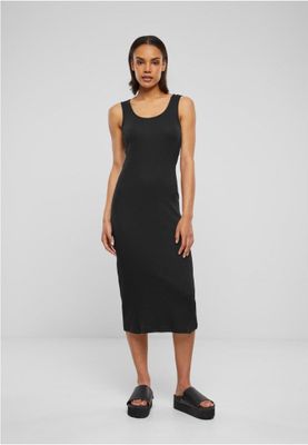 Midi dress in stretchy cotton with round neckline