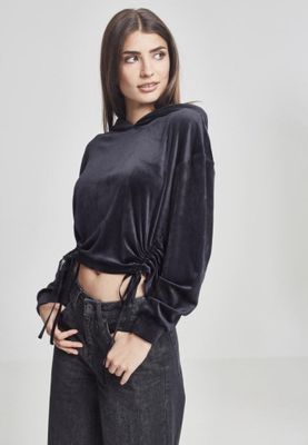 Ladies Short Velvet Gathered Hoody