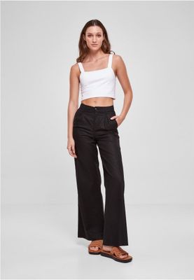 Mixed linen trousers with high waist for women