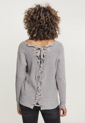 V-neck sweater with lace in the back lady
