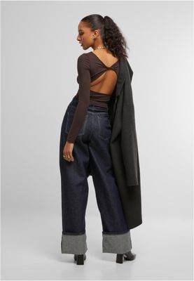 Skuren bak med öppen rygg Ladies Slim Fit Longsleeve med öppen rygg – varmbrun